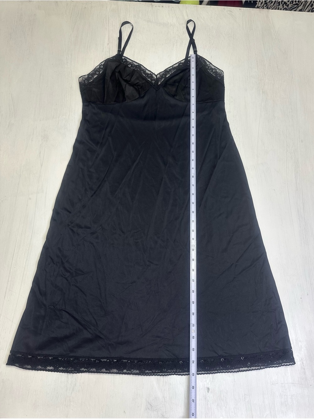 Vintage Vanity Fair Black Nylon Lace Slip Dress 90s Lingerie Size 38 USA - Picture 5 of 8